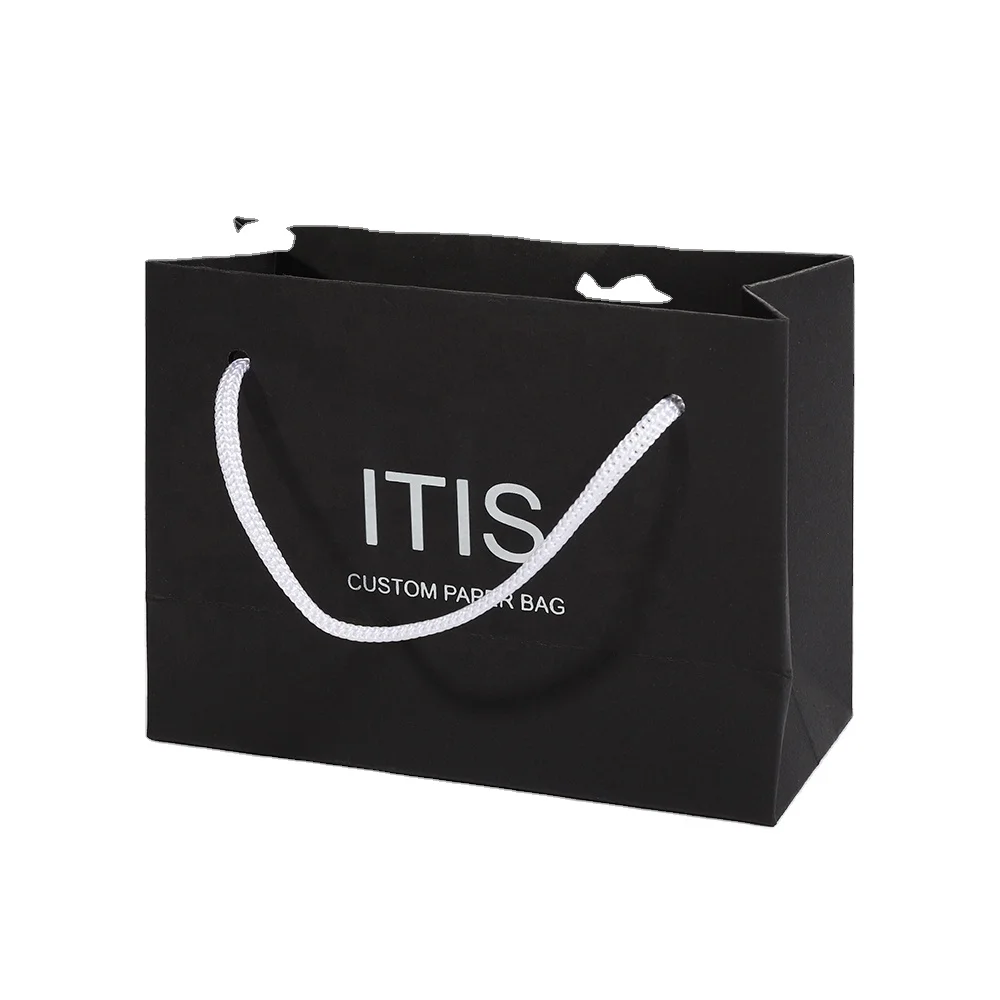 Luxury Custom Printed Black Shopping Bags | Wholesale Cardboard Gift Bags with Logo | Premium Retail Packaging