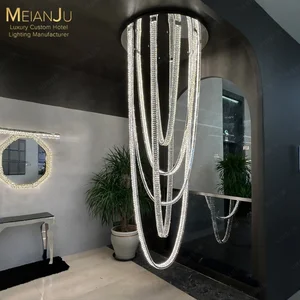 French Luxury Crystal Chandelier for High Ceilings Italian Minimalist Loft Design Stainless Steel AC Powered Hanging for Living