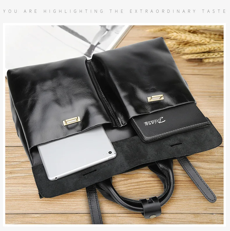 TIDING Drop Shipping Office Business Genuine Leather Black Men Soft Real Leather Briefcase Slim Leather Laptop Bag