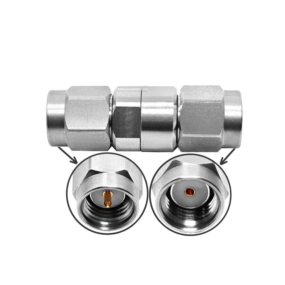 Cavus Coaxialis RF ex accipensre inoxidable RP SMA masculinus ad RP femininum, adaptator calibris 18G