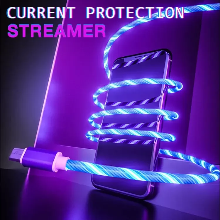 Colorful Light Cable Led Light Visible Glowing Fast Charging Type c Flow Glowing Streamer Data Cable for Samsung