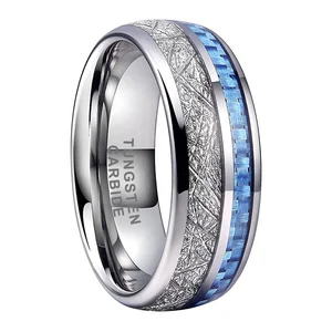 Coolstyle Jewelry 8mm Wholesale Imitated Meteorite Carbon Fiber Inlay Tungsten Ring Men Women Fashion Engagement Wedding Band