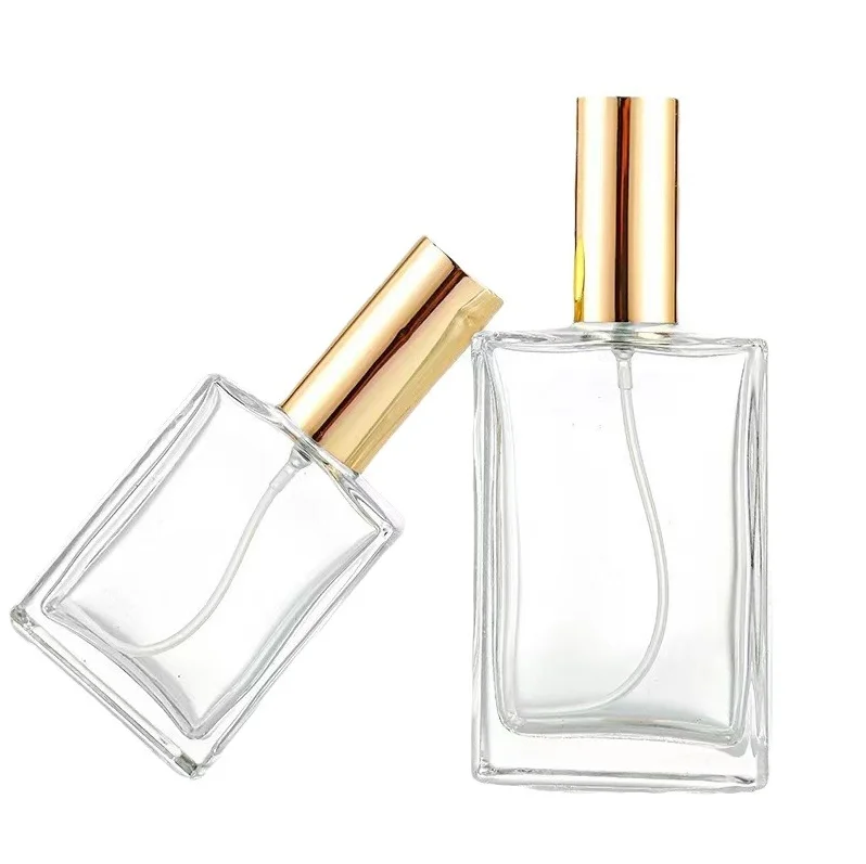 product high quality 30ml 50ml100ml premium flat square glass perfume bottle with silver aluminum atomizer-25