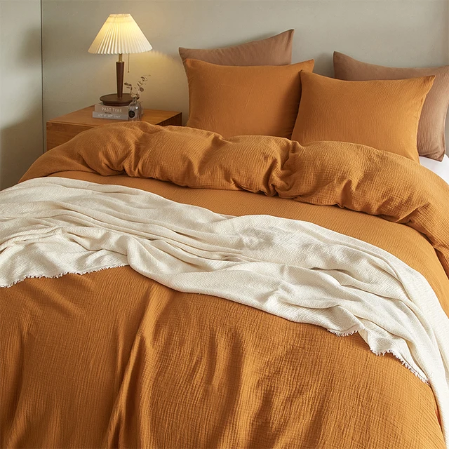 Hot Sale 100% Cotton Gauze Duvet Cover set OEM Accept 3 piece bedding set Comfortable soft  muslin Duvet cover double