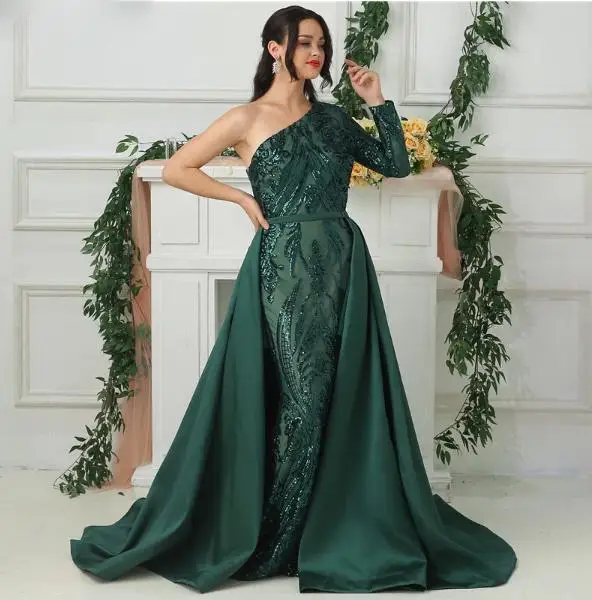 Navy/Burgundy/Red/Pink/Green/Gold Color Sequins Plus Size Evening Dresses One Shoulder Evening Gowns With Detachable Skirt Navy/Burgundy/Red/Pink/Green/Gold Color Sequins Plus Size Evening Dresses One Shoulder Evening Gowns With Detachable Skirt