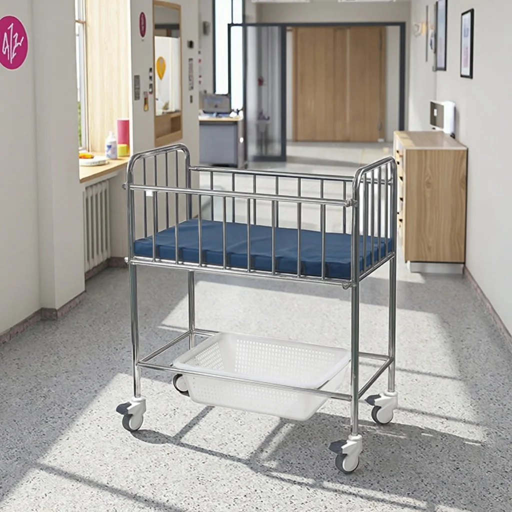 Premium ZHONG BAI SJCE17-A SUS304 Stainless Steel Adjustable Foldable Medical Baby Crib Soft Sponge Padding Durable for School 2