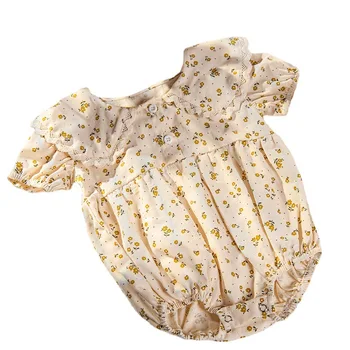 Summer new fashion baby romper girls pure cotton floral jumpsuit ins British retro princess style sweet baby bodysuit