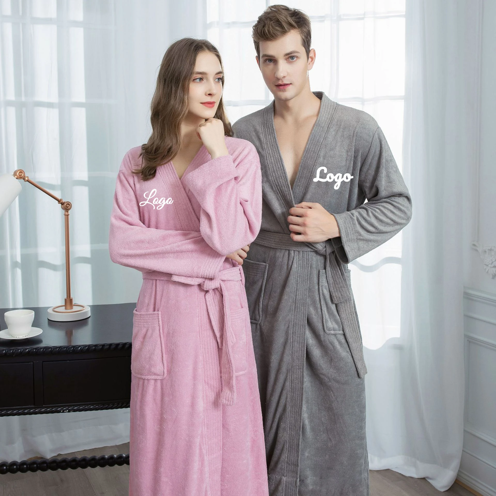 Pink Bath Dress Name Custom LOGO Towel Bathrobe Women And Men