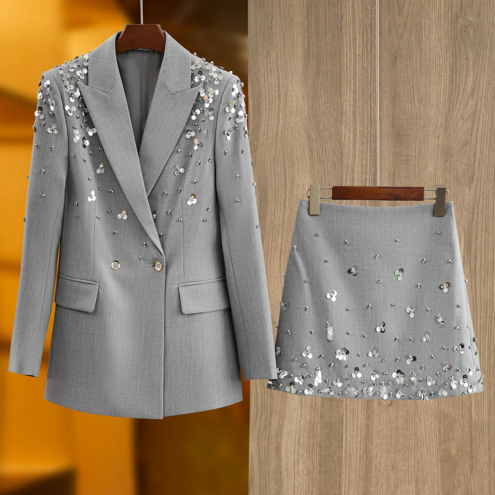 Eco-friendly Beaded Sequin Skirt Suit Women's 2-Piece Set