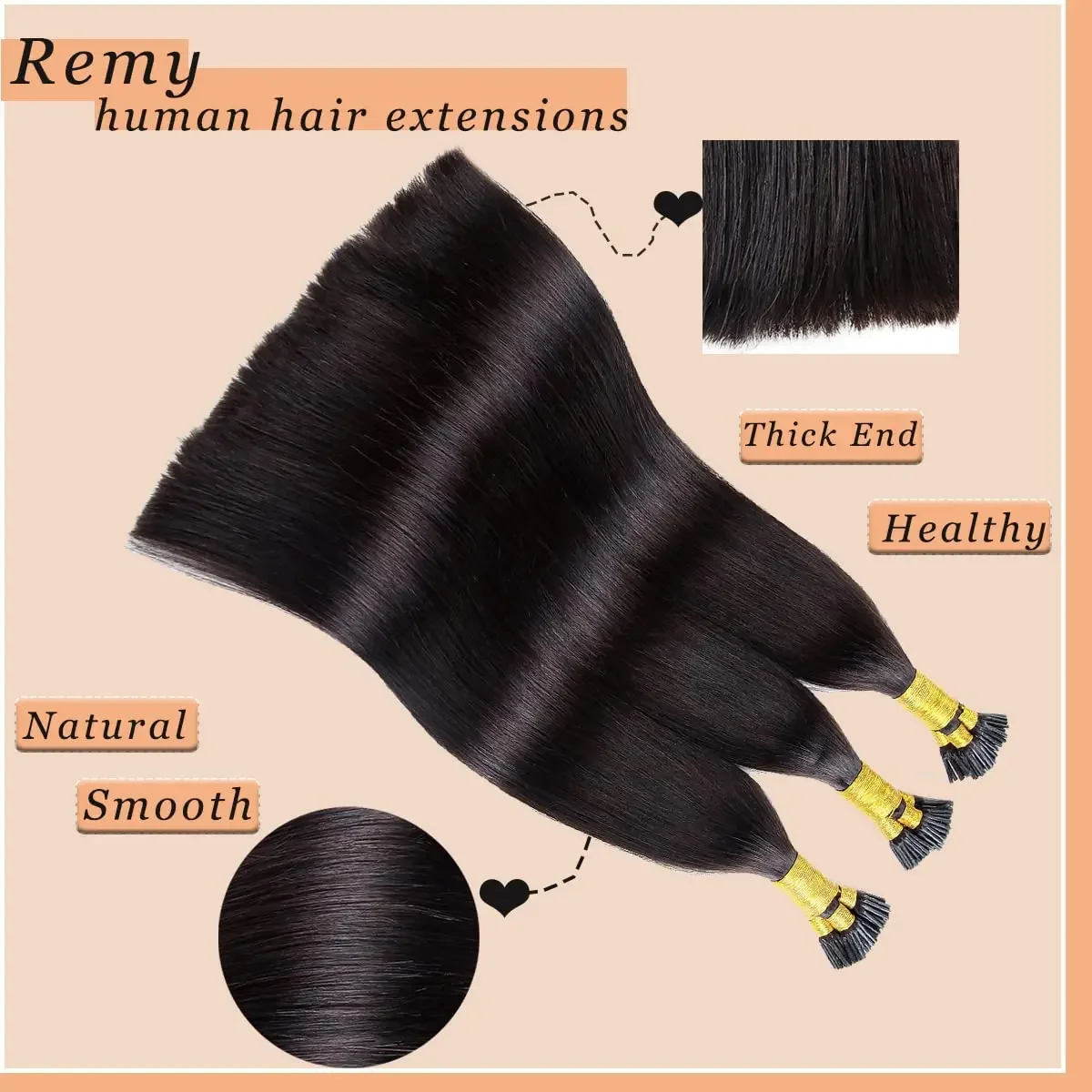 Extensões de cabelo humano real I Tip Preto #1b 50g 50set_voghion.com