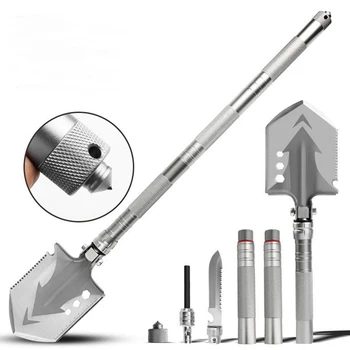 Multifunctional Stainless Steel Folding Shovel  Garden Survival Tactical Outdoor Camping Aluminum Handle Detachable Shovels