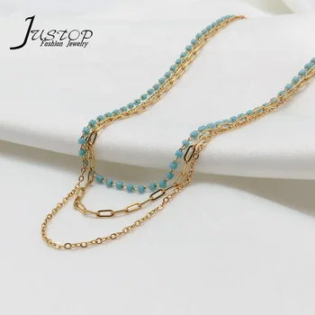 Link Chain Stainless Steel Jewelry Necklaces Three Layers Miyuki Beads 18K Gold Plated Beaded Necklaces