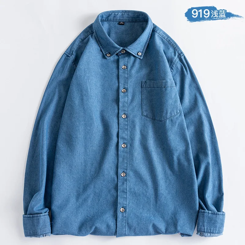 Denim Shirts Men Casual Light Wash Long Sleeve Denim Jeans Shirt