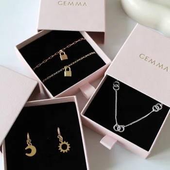 Wholesale Custom Rigid Sliding Drawer Jewelry Gift Box Set Paper Packaging Elegant Small Box For Women's Jewelry Accessory Set