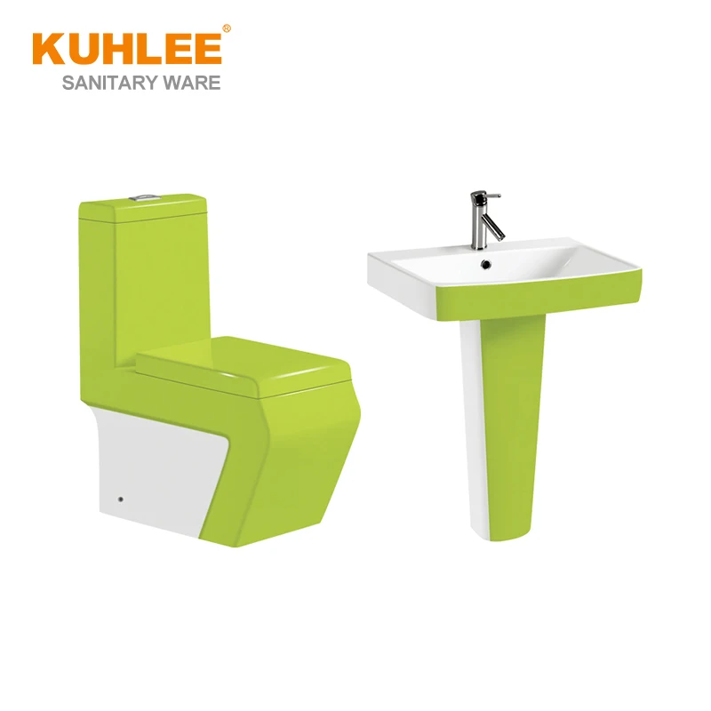 Bathroom Ceramic Washdown Green Black Red Color One Piece WC p trap s trap Toilets Bowl