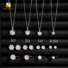 Elegant 0.5ct 1ct 2ct 3ct Women Necklace Earring Ring Set 925 Silver Fashion Moissanite Diamond Necklace Det Round Brillant Cut