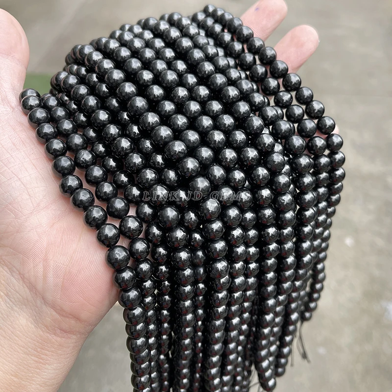 JD 10mm Semi Precious Natural Black Jet Stone Beads