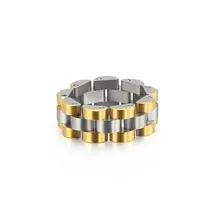 Stock Wholesale Custom Fashion Gold Finger Jewelry Dainty Women 18k Gold Plated Stainless Steel Cuban Link Chain Rings