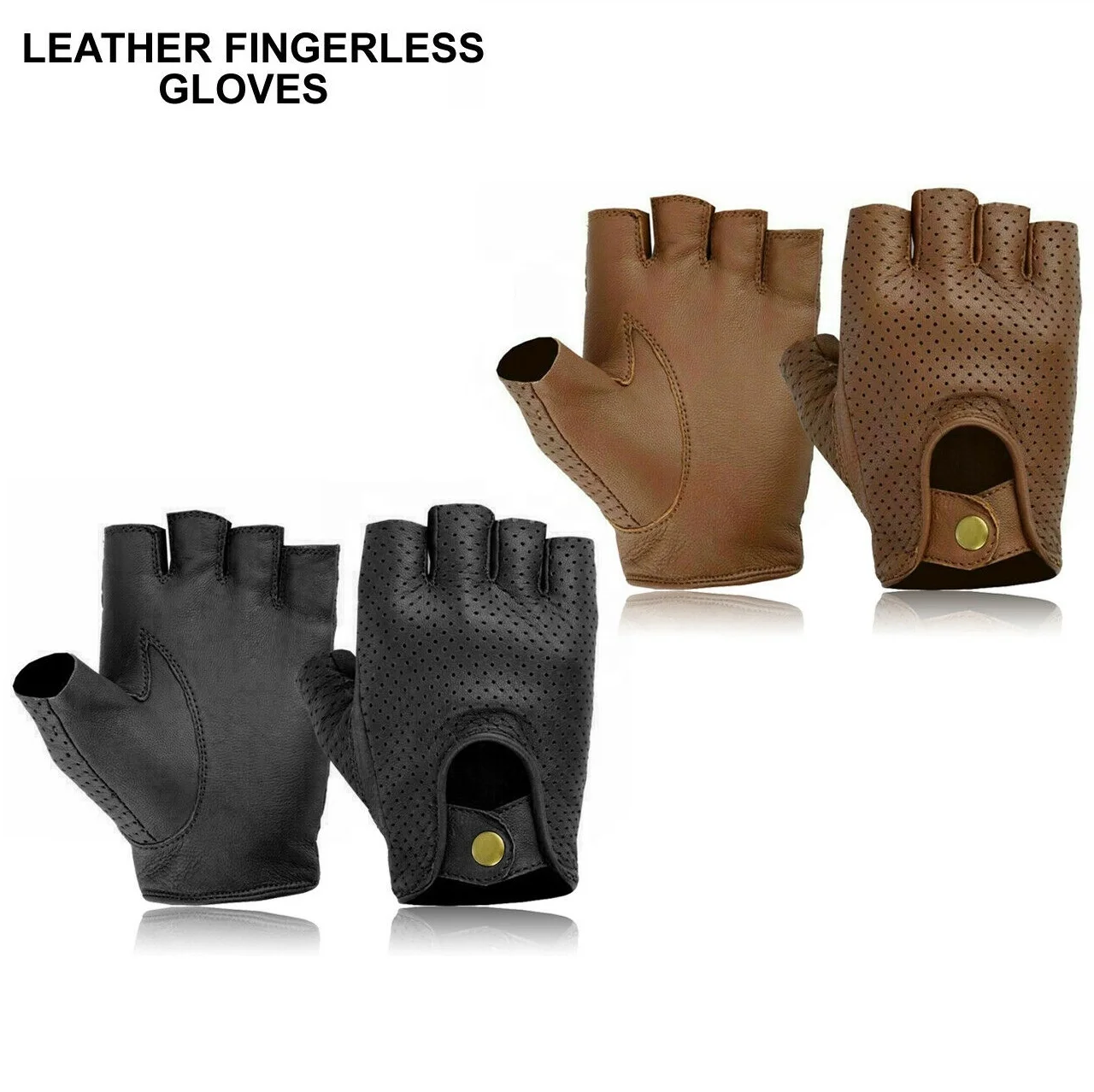 LEATHER FINGERLESS MENS WEIGHT TRAINING GLOVES BLACK CYCLING WHEELCHAIR 