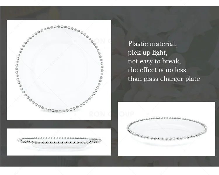 Wholesale Custom Restaurant Banquet Wedding Party Luxury Plastic Bone China Dishware Gold Beaded Charger Plate for Deco