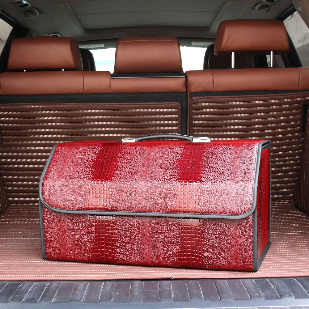Сверхмощный портативный кожаный Органайзер для багажника автомобиля коробка хранения на заднее сиденье с ручкой