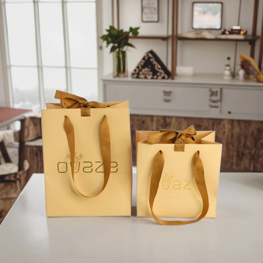 Luxury Custom Logo Clothing Packaging Luxury Paper Gift Shopping Bag with Ribbon Handle