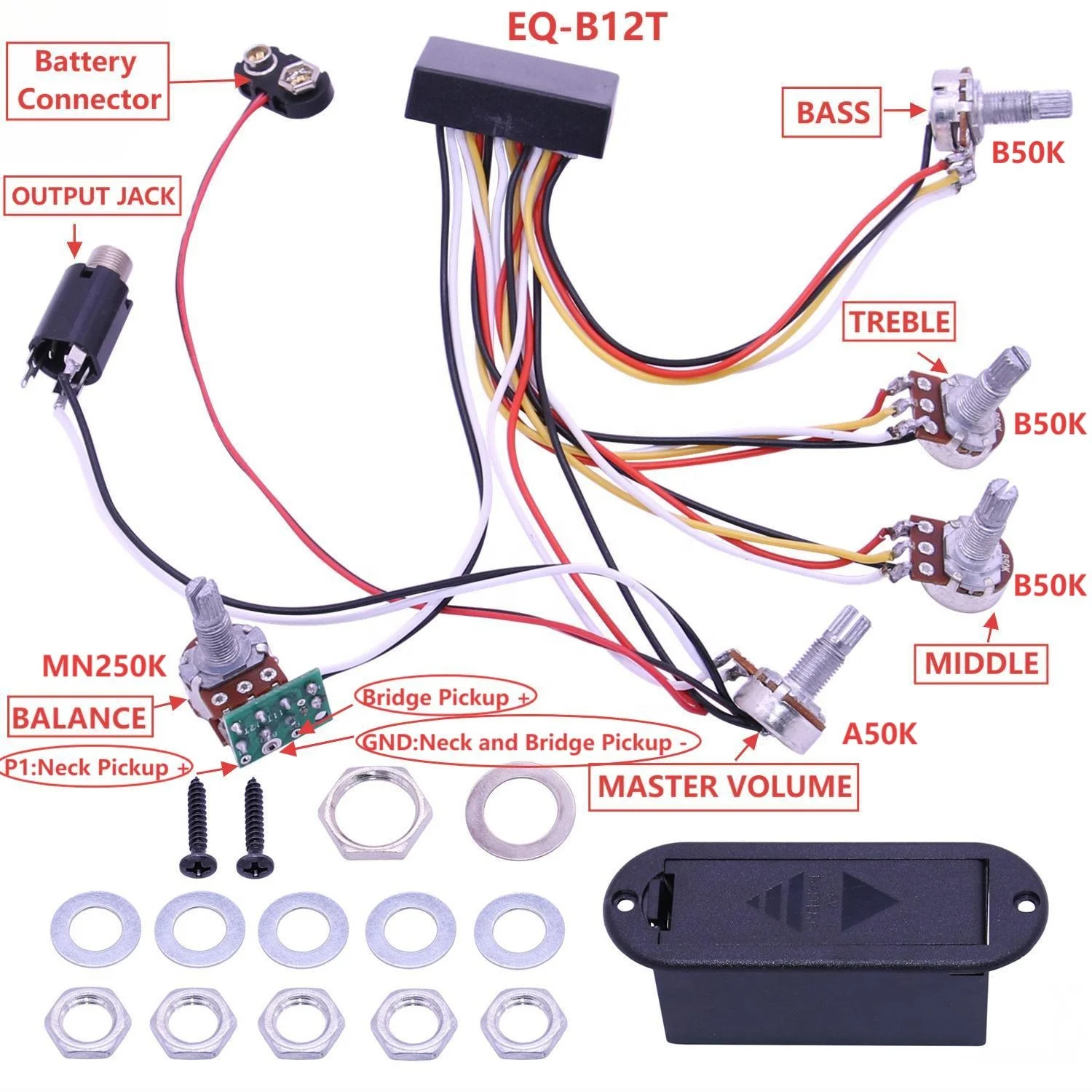 Customize 3 Band EQ Active Bass Pickup Circuit for Bass Guitar