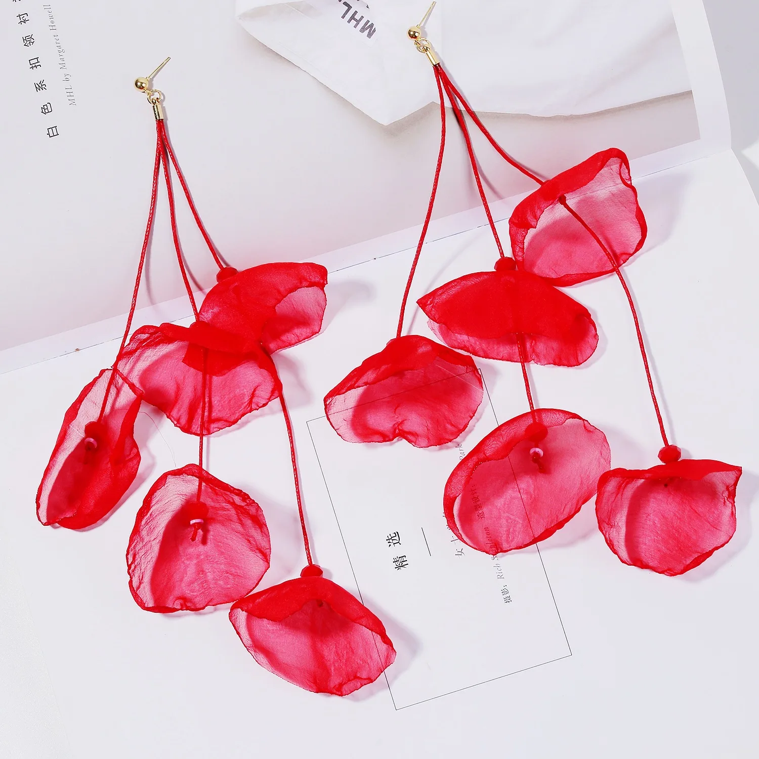 Fashion Long Colorful Fabric Flower Petals Earrings Accessories Ladies Drop Earring Jewelry