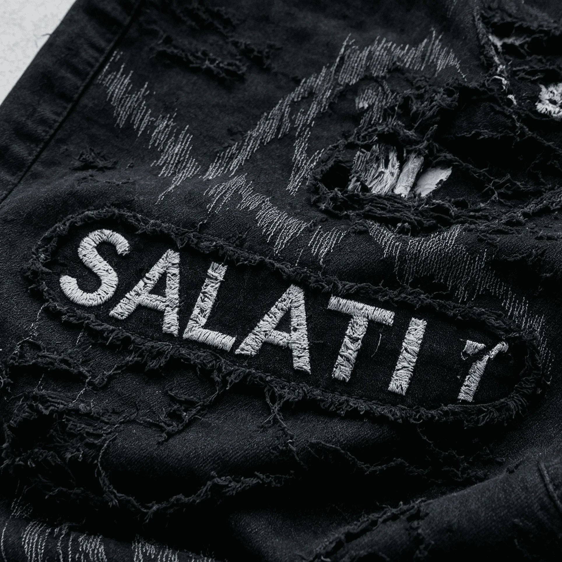 Wholesale Custom Logo Black Distressed Patchwork Denim Jeans Raw Hem Baggy Wide Leg Streetwear Vintage Wear Men Denim Jeans gallery 5
