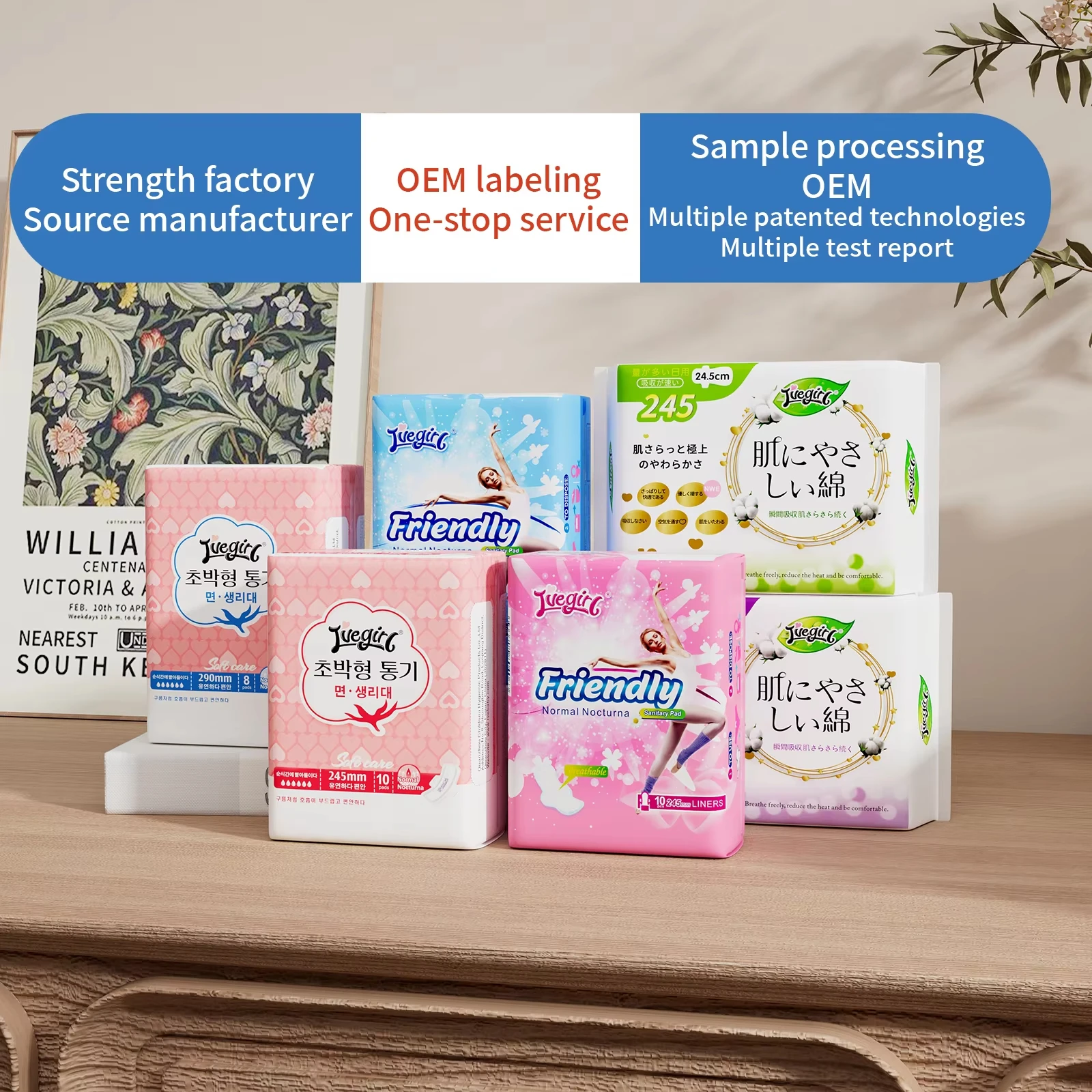 Quanzhou Free Sample Customized Best Selling Super Absorbent Cotton Tabbed Sanitary Pads  Negative Aion Chip Sanitary Napkins