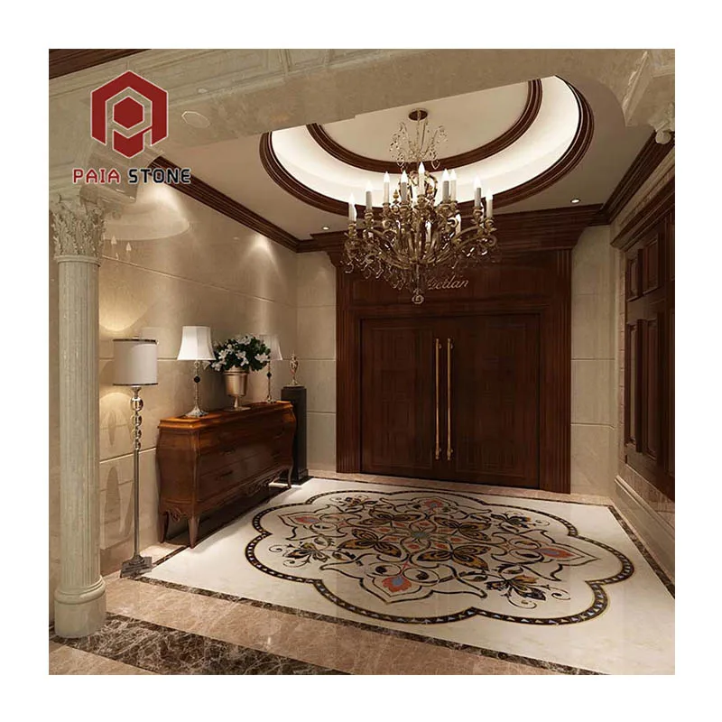 Natürlicher Marmor-Wasserstrahl-Muster-Boden für Wohnzimmer, Eingangsbereich, Villa, Hotellobby, gesamtes Haus, Wohn- und Bürodesign
