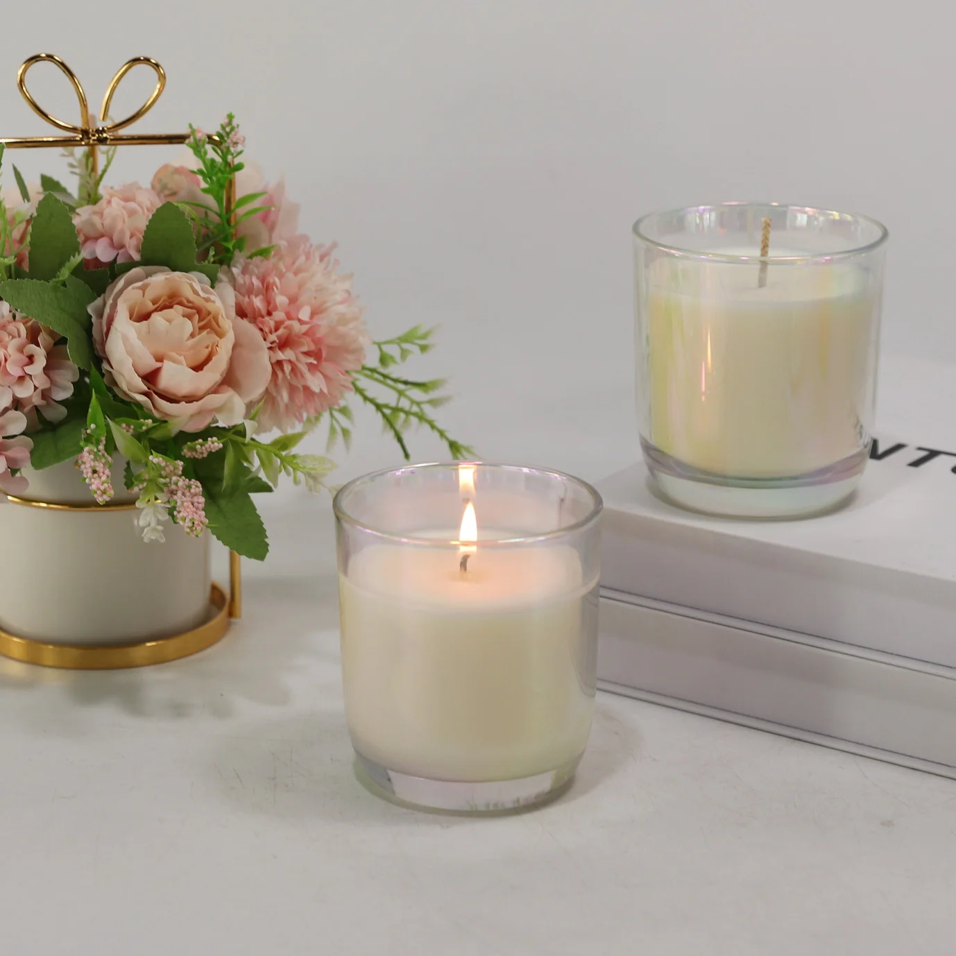 Synwish Modern House Decoration Ornate Iridescent Glass Candle Jar In ...