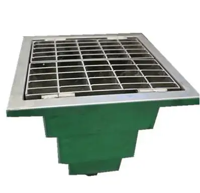 Industrial stainless steel floor drain with grate cover for food plants and wet areas