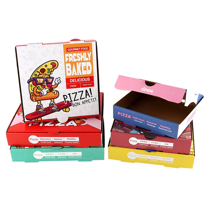 Pizza Boxes with Logo 18 Inch 35cm Corrugated Fries Burger Packaging Custom Printed Round Kraft Paper Wholesale Eco 12 14 15