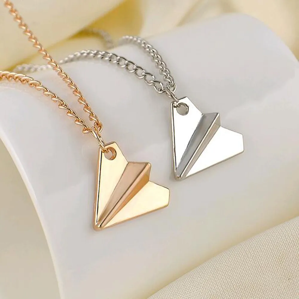 Gold Paper Plane Charm Necklace 1st Anniversary Gift Paper 