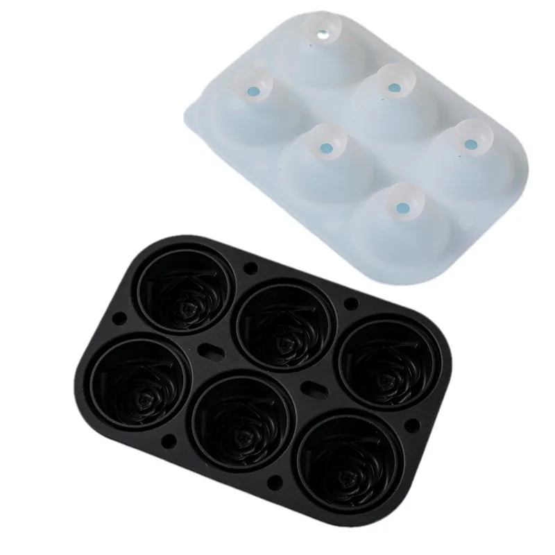 Food Grade Silicone 6 Grid Rose Ice Grid Leak-Proof Whiskey Ice Mold with Buckle Ice Cream Tools