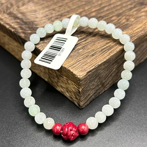 Wholesale Natural Jade Elastic Bracelet with Retro Cinnabar Zodiac Rabbit Bracelet