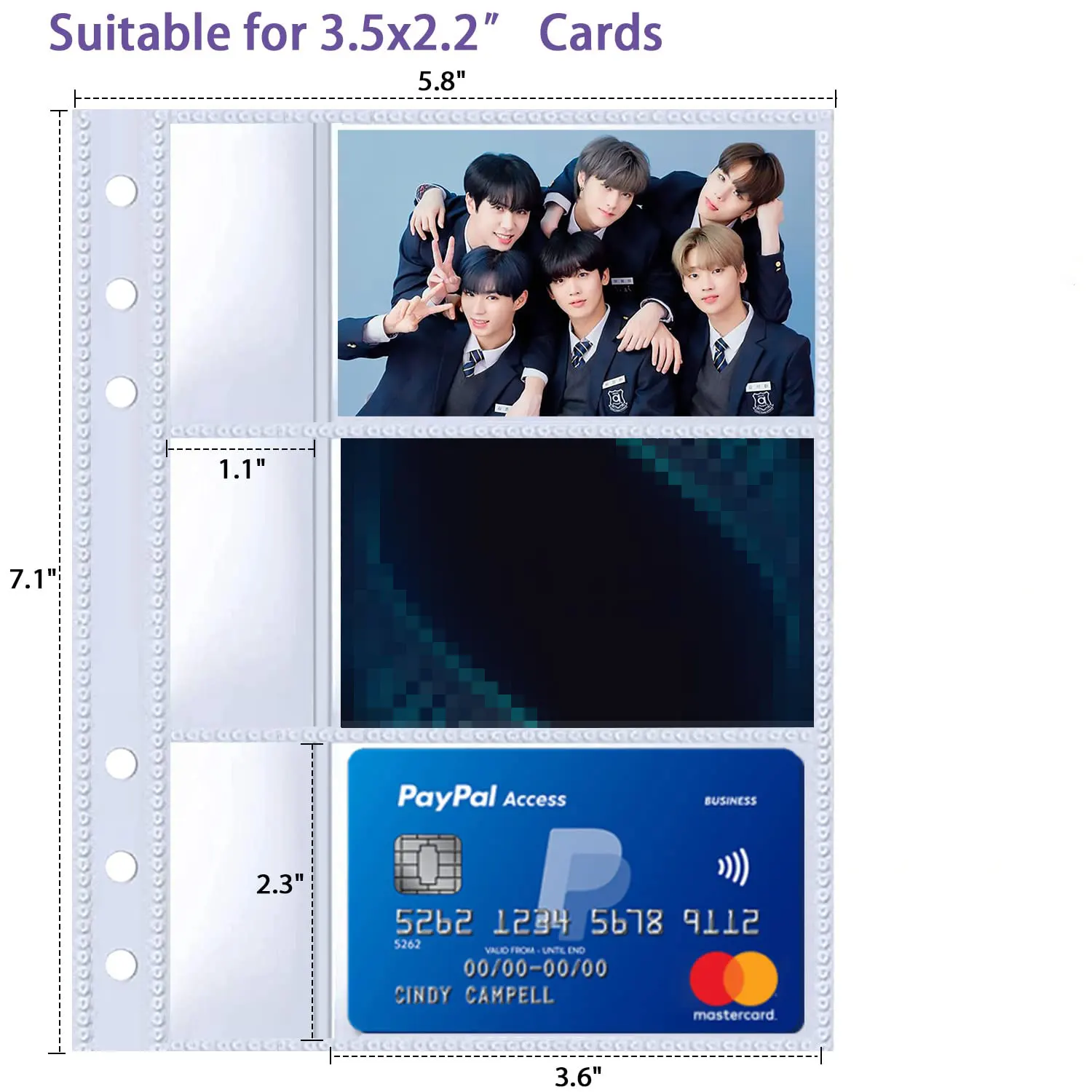 A5 Binder 6 кольцевых визитных карточек с прорезями для заметок 50 упаковок 300 карманов ультра-прозрачные рукава фотокарт 