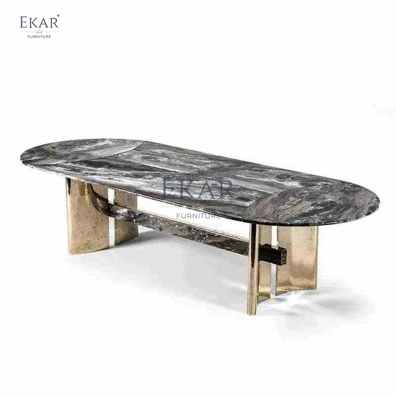 Oval marble top dining table suitable for modern living room, kitchen, wine cellar or dining room