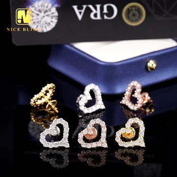 Cheap Price Hollow Heart Shape Ear Studs VVS Moissanite Diamond Jewelry Love Heart 925 Silver Earrings For Women