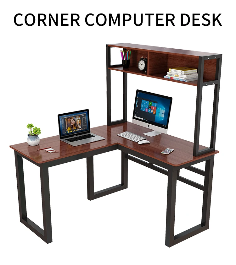 Modern Home Corner Computer Study Desk Metal Frame Lshaped Office