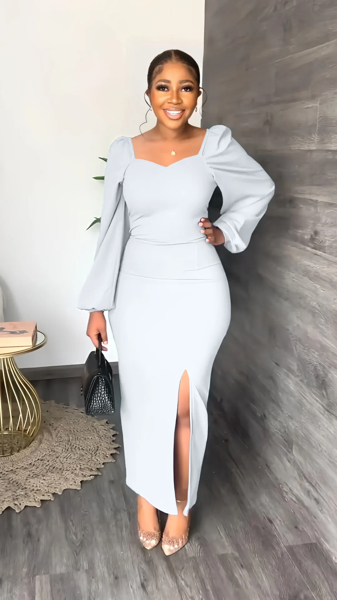 Elegant Flowy Dress Hot Sale S M L Casual Long Puff Sleeve Floral Print  A-Line Dress New Fashion Womens Summer Midi Dress