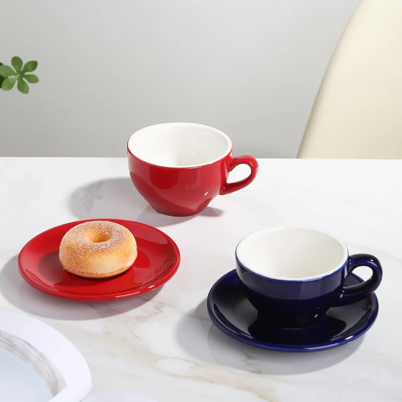 Custom European English Modern Espresso Latte Cappuccino Tea Cup and Saucer Porcelain Tea Cup Set Ceramic Coffee Cup