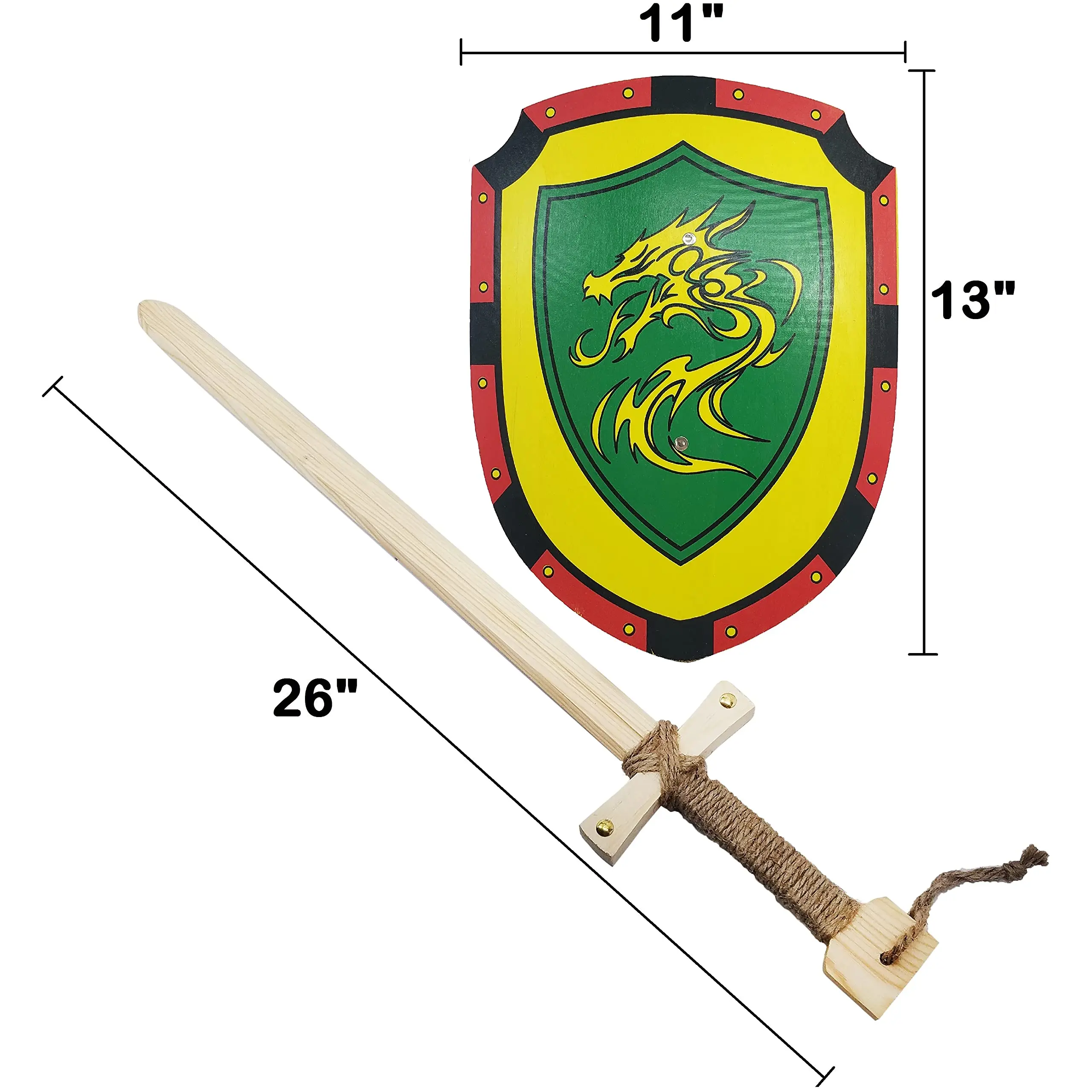 Wooden Toy Sword 2 Shield and 2 Combo Kid Toy