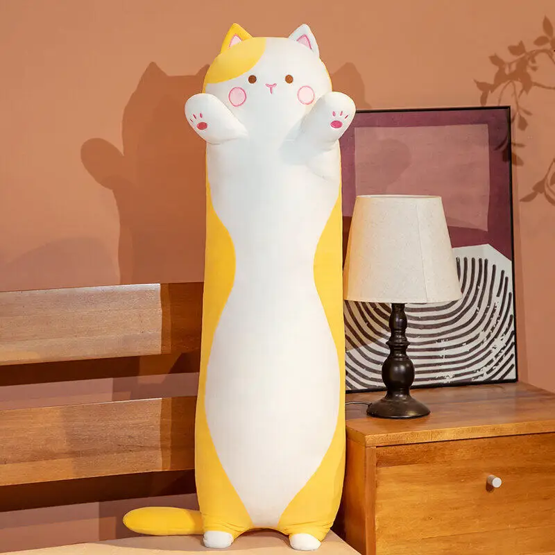 Cuscino Lungo Abbraccio A Forma Di Gatto In Peluche Morbido - 65 Cm - Per Dormire, Divano E Decorazione (Nero/Bianco/Grigio)