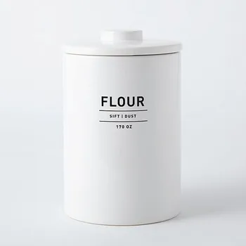 Amazon new design glazed fancy decal white food snack storage jar coffee tea ceramic canister set with lid