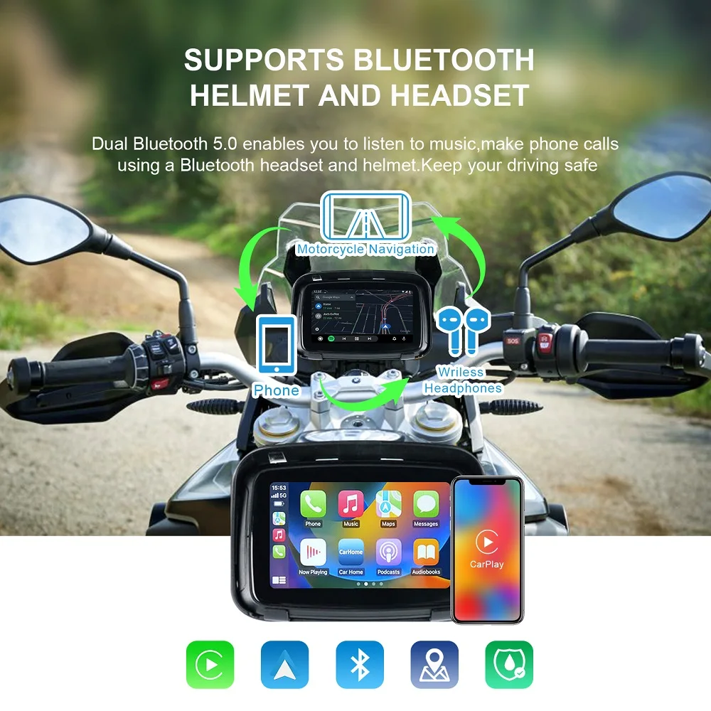 Carabc 5 Inch Ips Touch Screen Portable Motorcycle Navigator Support