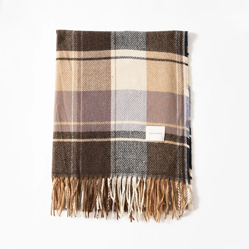 Fashion Thick Warm Winter Scarf Design Print Women Plaid Shawl Lady Wrap Tassel Scarves Knitted Men Blanket