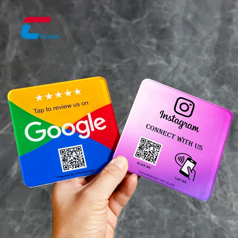 Custom Printing QR Code  Acrylic Google Reviews Stickers NFC Google Review Menu NFC Plates