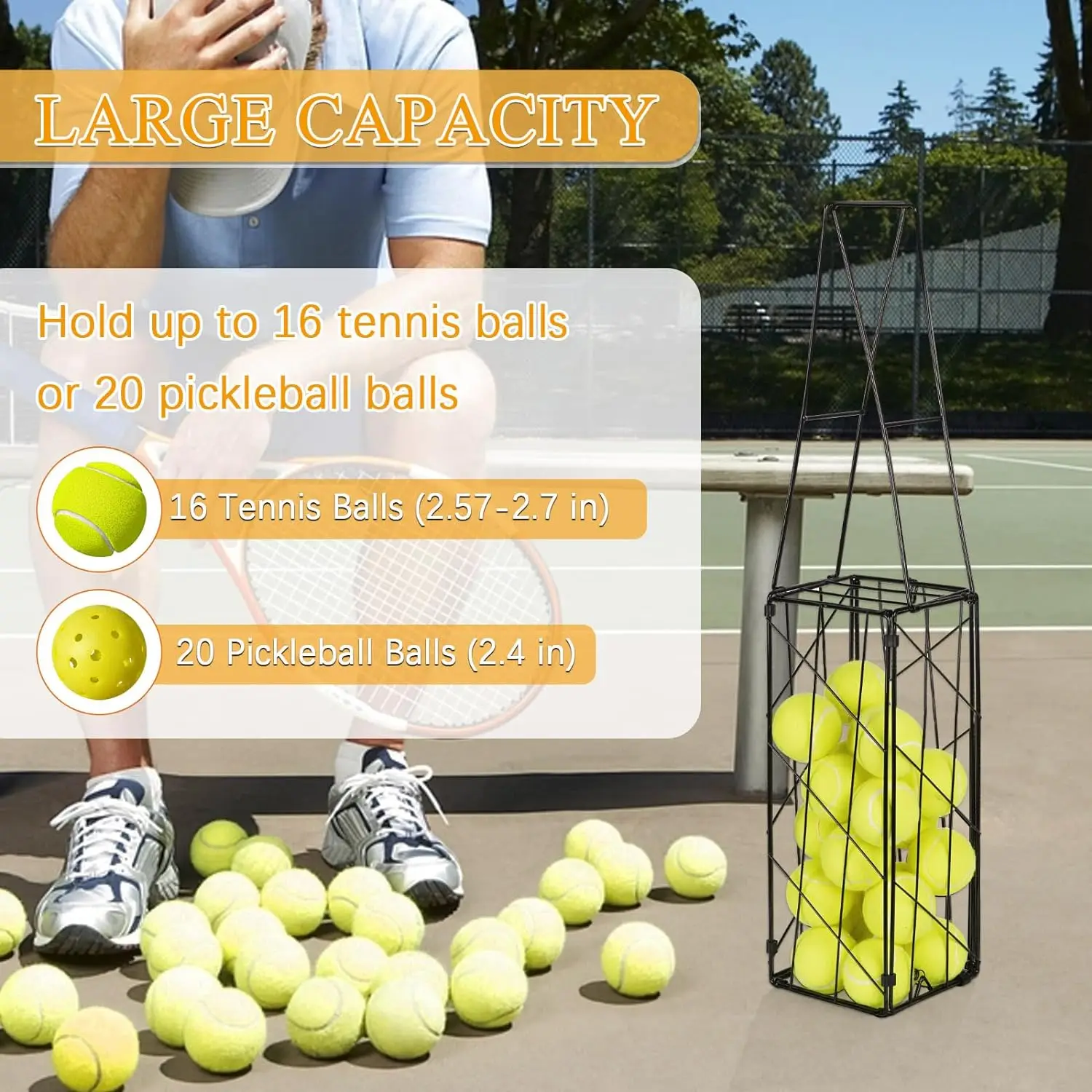 Индивидуальный металлический черный портативный коллектор для пиклбола и теннисных мячей сборщик бункера сбора